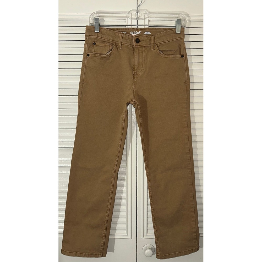 Cat & Jack Boys Camel Straight Stretch‎ Adjustable Waist Jeans Pants Size 12